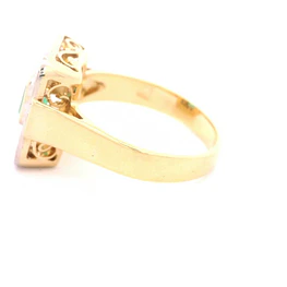 Anillo Sello De Dos Oros 18K Con Esmeralda Natural y 14 Diamantes