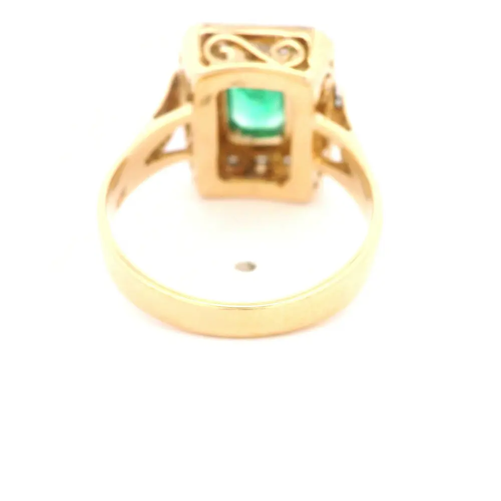 Anillo Sello De Dos Oros 18K Con Esmeralda Natural y 14 Diamantes