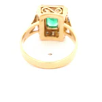 Anillo Sello De Dos Oros 18K Con Esmeralda Natural y 14 Diamantes