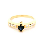 Anillo Cintillo Solitario De Oro 18K Con Zafiro y 8 Diamantes