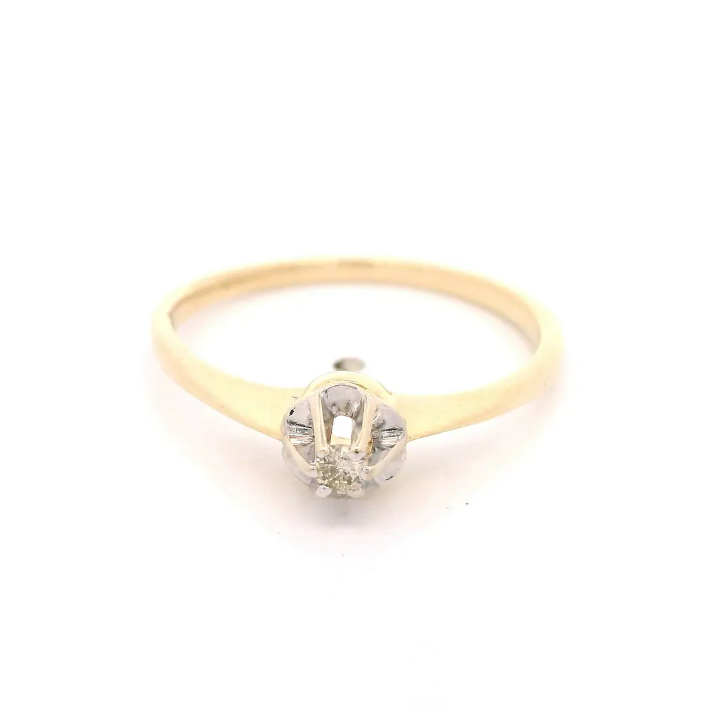 Anillo Solitario Flor De Dos Oros 14K Con Diamante Natural
