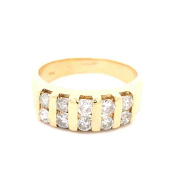 Anillo Doble Cintillo De Oro 14K Con 10 Diamantes