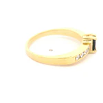 Anillo Cintillo Solitario De Oro 18K Con Zafiro y 8 Diamantes
