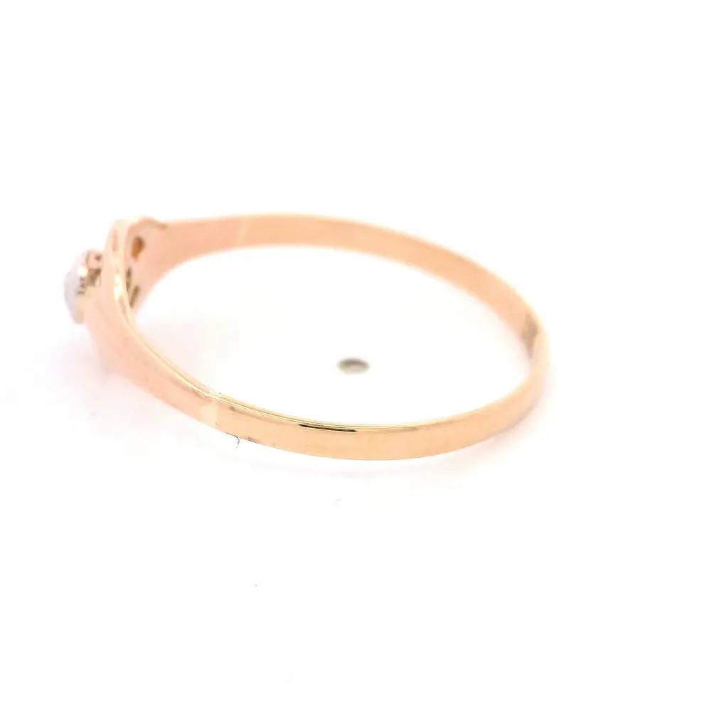 Anillo Solitario Calado De Dos Oros 18K Con Diamante Natural