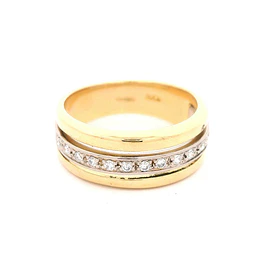 Anillo Cintillo Calado De Dos Oros 18K Con 13 Diamantes Naturales
