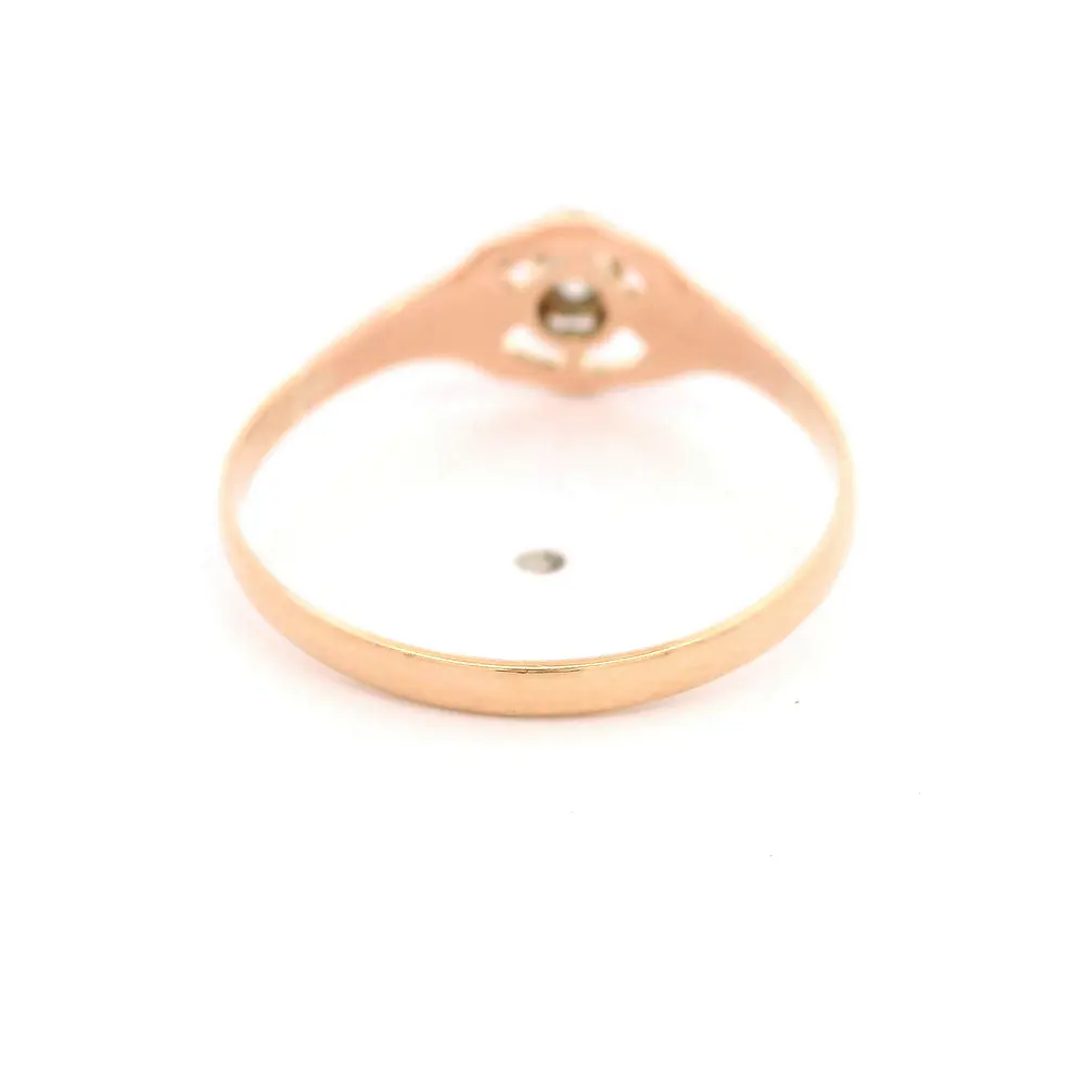 Anillo Solitario Calado De Dos Oros 18K Con Diamante Natural
