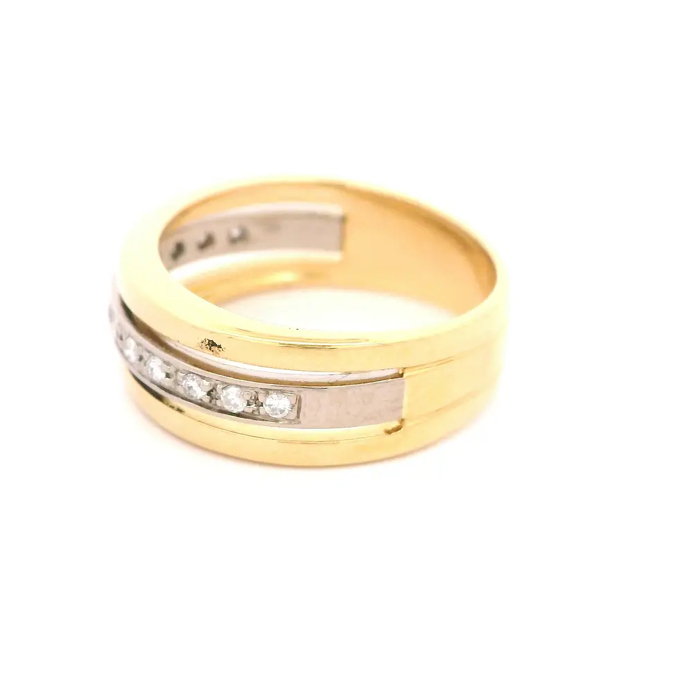 Anillo Cintillo Calado De Dos Oros 18K Con 13 Diamantes Naturales