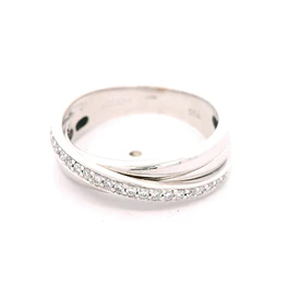 Anillo Cintillo Cruzado De Oro Blanco 18K Con 22 Diamantes Naturales
