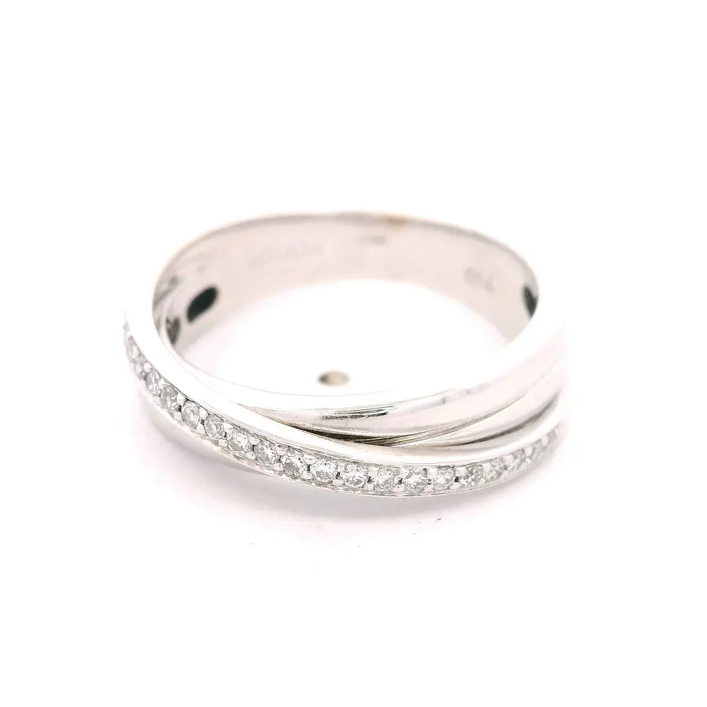 Anillo Cintillo Cruzado De Oro Blanco 18K Con 22 Diamantes Naturales