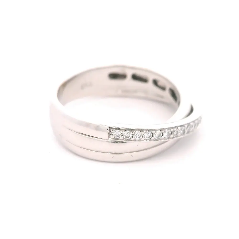 Anillo Cintillo Cruzado De Oro Blanco 18K Con 22 Diamantes Naturales