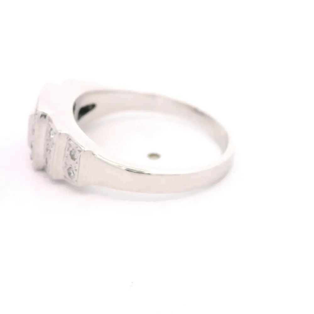 Anillo Cuadrado De Oro Blanco 18K Con Diamantes y Piedra Azul