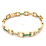 Pulsera Panther De Oro 14K Con 24 Diamantes y 24 Esmeraldas Princess