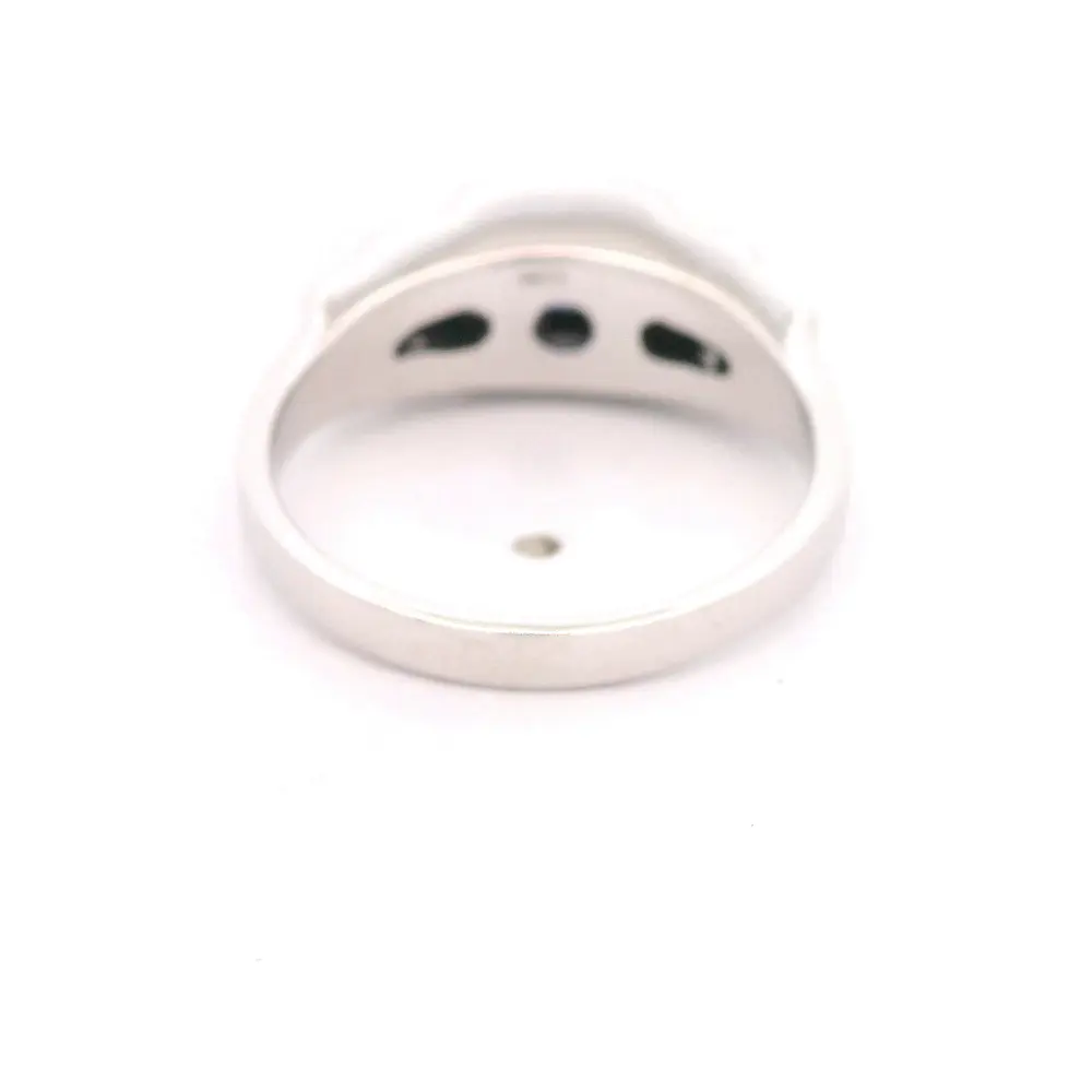 Anillo Cuadrado De Oro Blanco 18K Con Diamantes y Piedra Azul