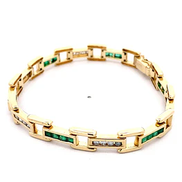 Pulsera Panther De Oro 14K Con 24 Diamantes y 24 Esmeraldas Princess