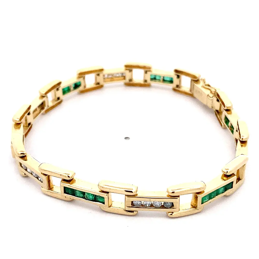 Pulsera Panther De Oro 14K Con 24 Diamantes y 24 Esmeraldas Princess