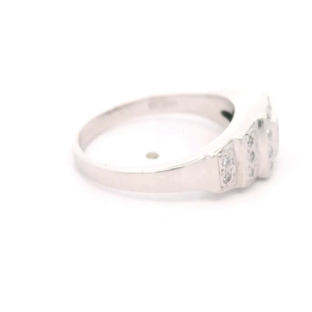 Anillo Cuadrado De Oro Blanco 18K Con Diamantes y Piedra Azul