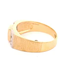 Anillo Semibombé Mateado De Dos Oros 18K Con Esmeralda y Diamantes