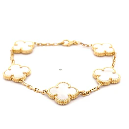 Pulsera Trébol De Oro 18K Con 5 Motivos De Nácar Madreperla