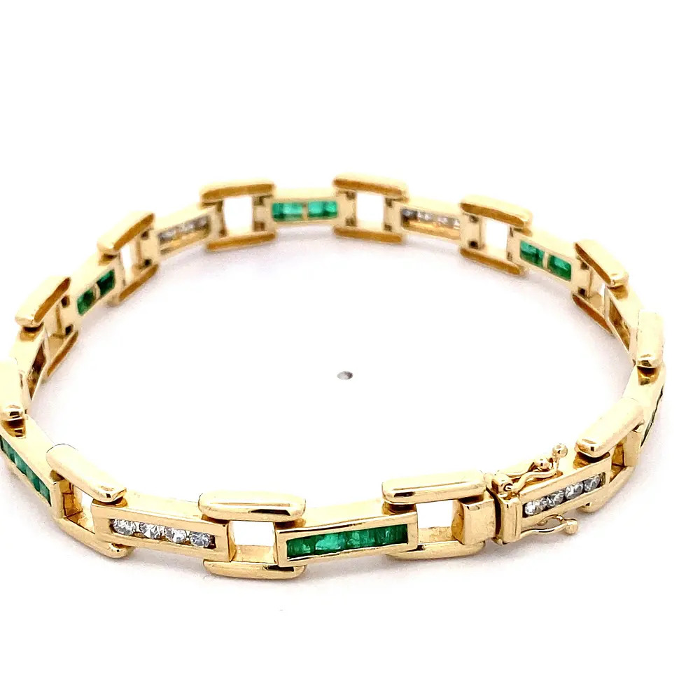 Pulsera Panther De Oro 14K Con 24 Diamantes y 24 Esmeraldas Princess
