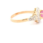 Anillo Flor De Dos Oros 18K Con Diamantes y Piedra Rosa