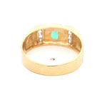 Anillo Semibombé Mateado De Dos Oros 18K Con Esmeralda y Diamantes