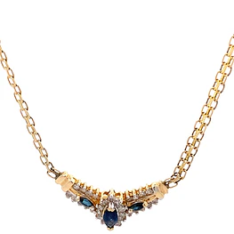 Gargantilla Bismarck De Oro 14K Con Diamantes y Zafiros
