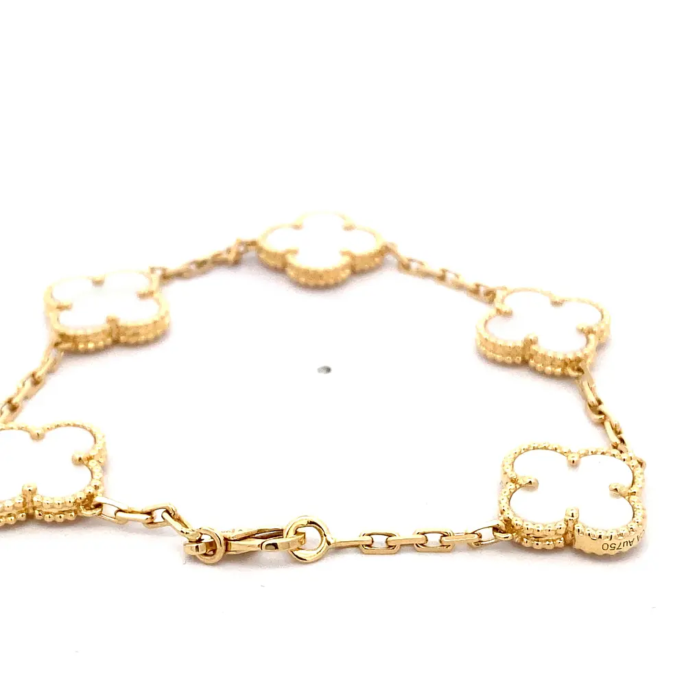 Pulsera Trébol De Oro 18K Con 5 Motivos De Nácar Madreperla