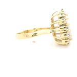 Anillo Flor De Oro 14K Con Ópalo Blanco y 12 Diamantes