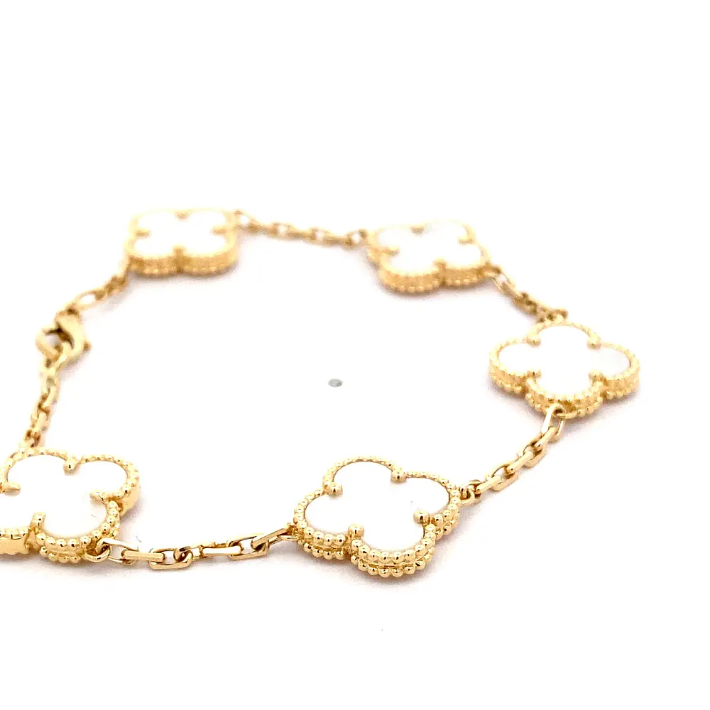Pulsera Trébol De Oro 18K Con 5 Motivos De Nácar Madreperla