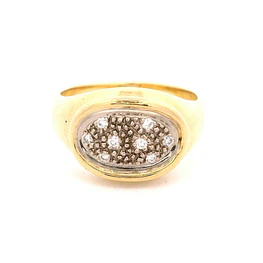 Anillo Sello Ovalado De Dos Oros 18K Con 8 Diamantes Naturales