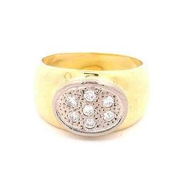 Anillo Bombé De Dos Oros 18K Con 7 Diamantes
