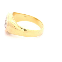 Anillo Sello Ovalado De Dos Oros 18K Con 8 Diamantes Naturales