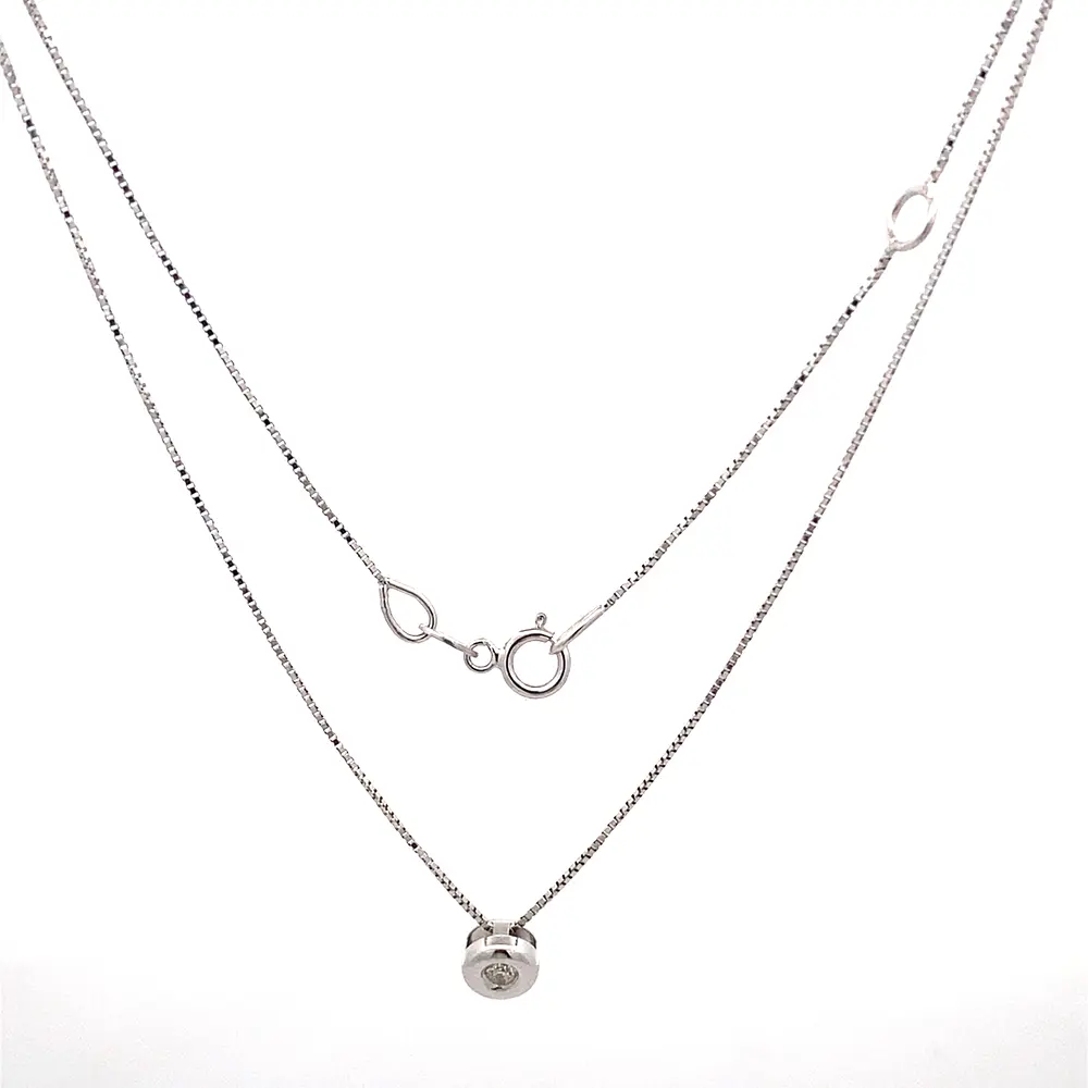 Cadena Veneciana De Oro Blanco 18K Con Punto De Luz y Diamante Natural