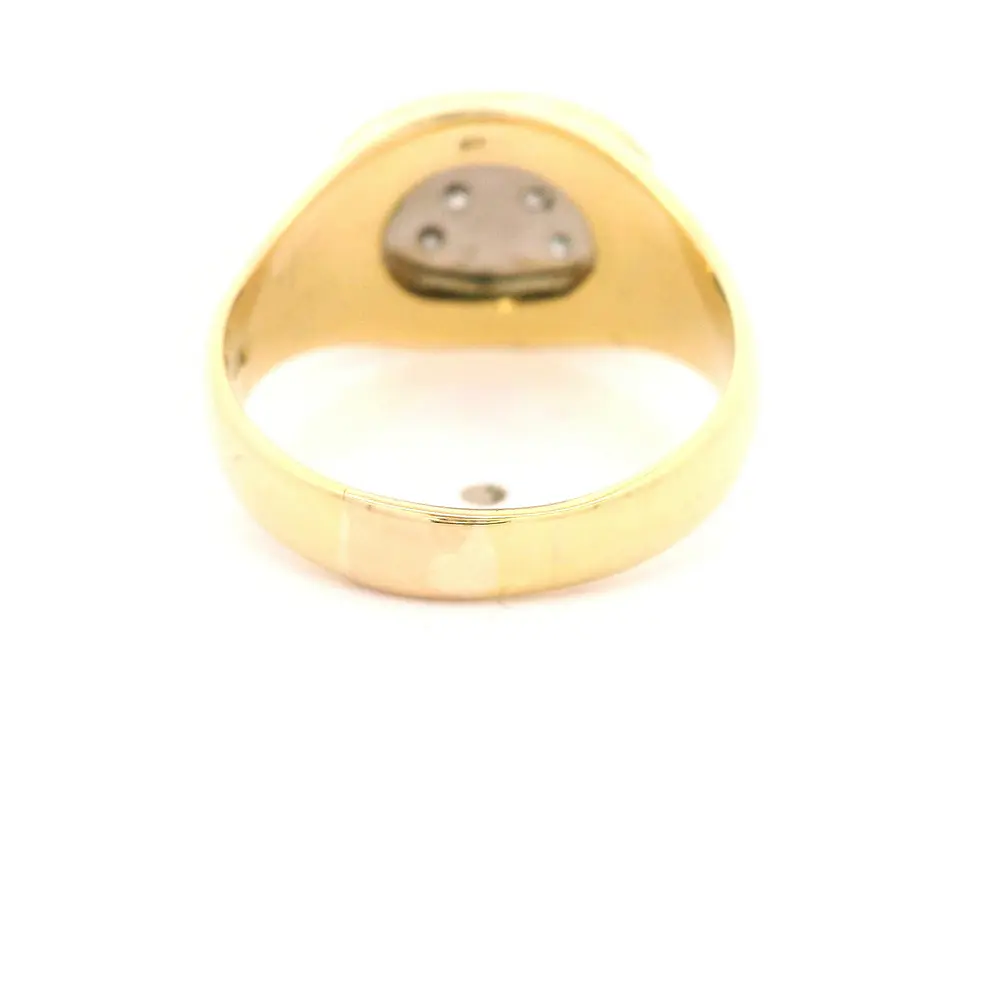 Anillo Sello Ovalado De Dos Oros 18K Con 8 Diamantes Naturales