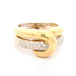 Anillo Calado Cruzado De Dos Oros 18K Con 30 Diamantes Naturales