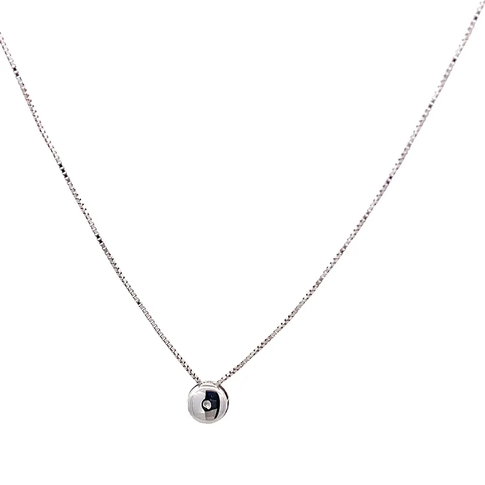 Cadena Veneciana De Oro Blanco 18K Con Punto De Luz y Diamante Natural
