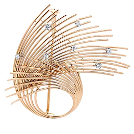 Prendedor Calado Curvo De Oro 18K Con 7 Diamantes