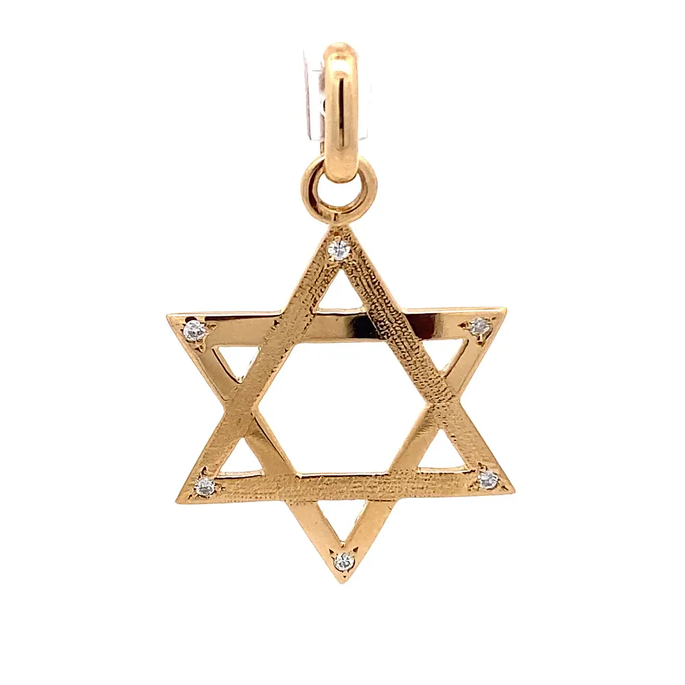 Colgante Estrella De David Tallada De Oro 18K Con 6 Diamantes