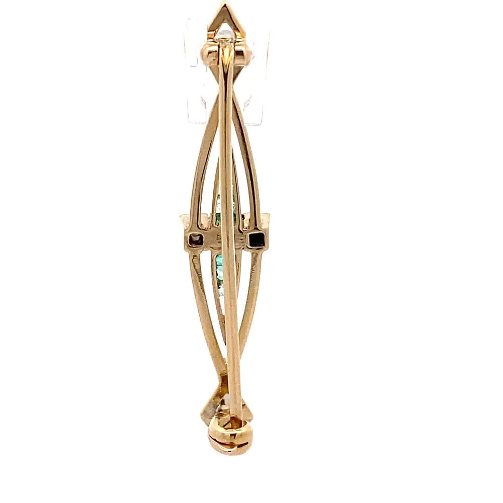 Prendedor Ovalado De Oro 14K Con Perla, Esmeraldas y Diamantes Naturales