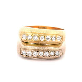 Anillo Doble Cintillo Mateado De Dos Oros 18K Con 14 Diamantes