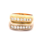 Anillo Doble Cintillo Mateado De Dos Oros 18K Con 14 Diamantes