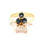 Anillo Flor De Oro 18K Con Diamantes Marquise y Piedras Azules