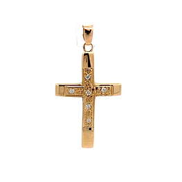 Colgante Cruz Tallada De Oro 18K Con 6 Diamantes