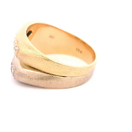 Anillo Doble Cintillo Mateado De Dos Oros 18K Con 14 Diamantes