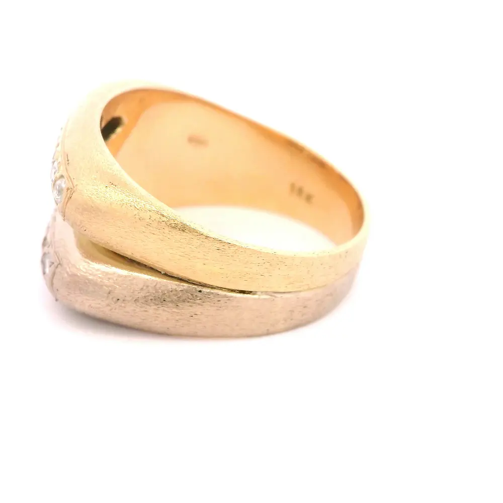 Anillo Doble Cintillo Mateado De Dos Oros 18K Con 14 Diamantes
