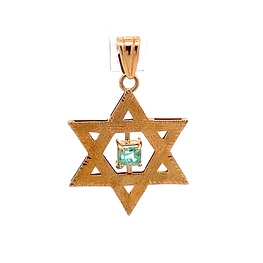 Colgante Estrella De David Calada De Oro 18K Con Esmeralda Natural
