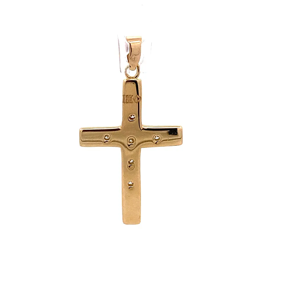 Colgante Cruz Tallada De Oro 18K Con 6 Diamantes