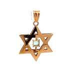 Colgante Estrella De David Calada De Oro 18K Con Esmeralda Natural
