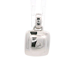 Colgante Cuadrado Bombé De Oro Blanco 18K Con Diamante Natural