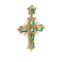 Colgante Cruz De Oro 18K Con 7 Esmeraldas Naturales